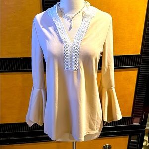 Slinky Brand Cream Blouse with Lace Detail